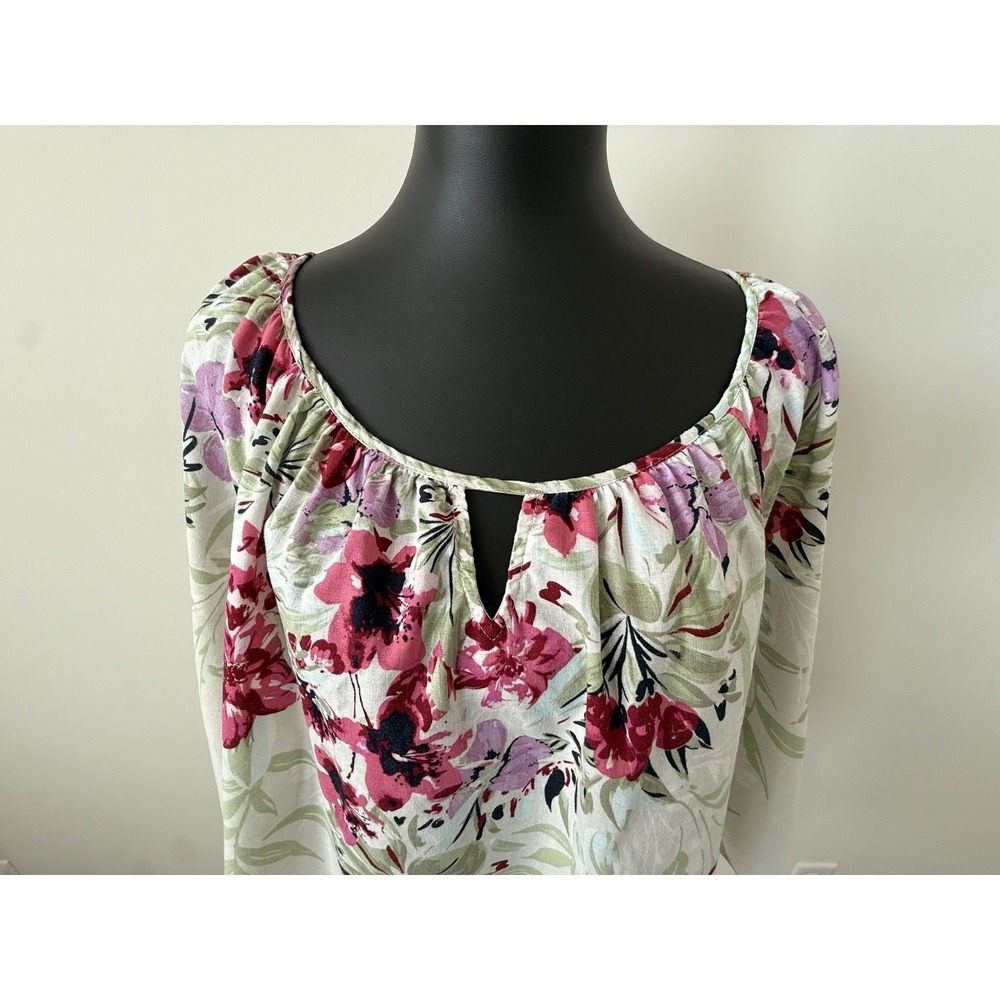 Catherines Linen Cotton Floral Tunic Top 2X (22/24W) Keyhole Front 3/4 Sleeves